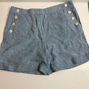 LOFT Blue High Waist Nautical Shorts 100% Linen Size 14